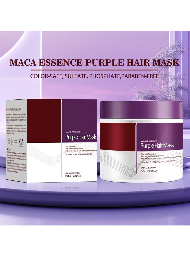 SADOER Maca Essence Purple Hair Mask Color Maintenance Make Blonds Brighter And Shinier Protect From Uv Rays And Heat, Restores The Natural Moisture Color-Safe, Sulfate, Phosphate, Paraben-Free Care System100ml - Image 3