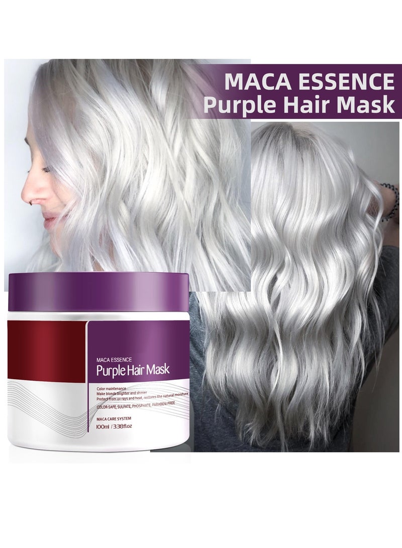 SADOER Maca Essence Purple Hair Mask Color Maintenance Make Blonds Brighter And Shinier Protect From Uv Rays And Heat, Restores The Natural Moisture Color-Safe, Sulfate, Phosphate, Paraben-Free Care System100ml - Image 4
