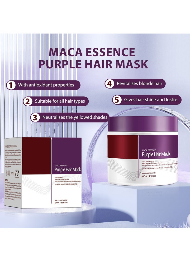 SADOER Maca Essence Purple Hair Mask Color Maintenance Make Blonds Brighter And Shinier Protect From Uv Rays And Heat, Restores The Natural Moisture Color-Safe, Sulfate, Phosphate, Paraben-Free Care System100ml - Image 5