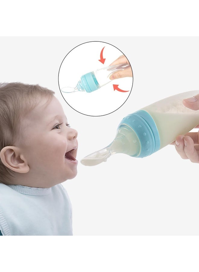 إي سي في في عبوة من 2 ملعقة طعام سيليكون للأطفال مع قاعدة قائمة - موزع طعام للضغط على الحبوب والهريس، تصميم قائم بذاته للرضع والأطفال الصغار - Image 2