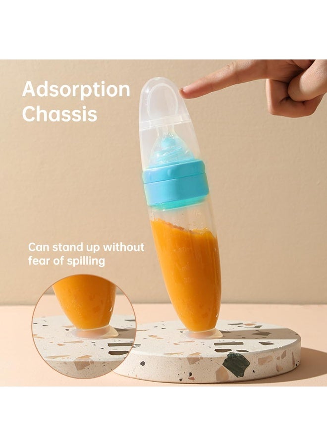إي سي في في عبوة من 2 ملعقة طعام سيليكون للأطفال مع قاعدة قائمة - موزع طعام للضغط على الحبوب والهريس، تصميم قائم بذاته للرضع والأطفال الصغار - Image 3