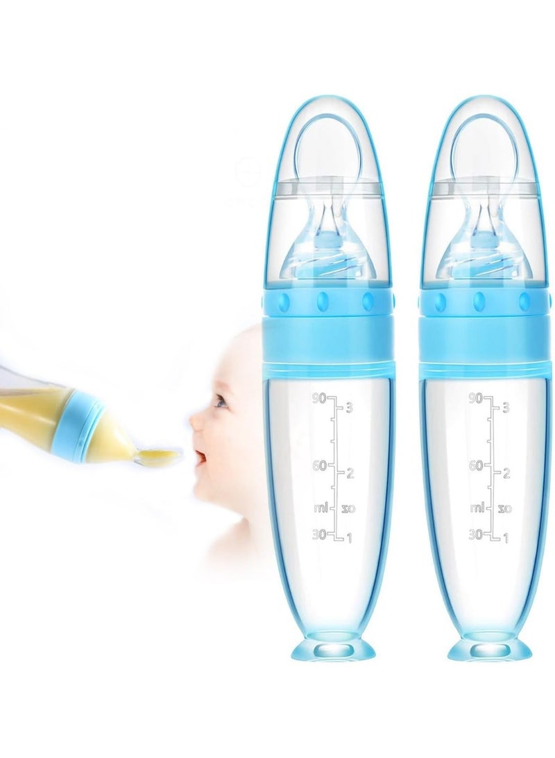 إي سي في في عبوة من 2 ملعقة طعام سيليكون للأطفال مع قاعدة قائمة - موزع طعام للضغط على الحبوب والهريس، تصميم قائم بذاته للرضع والأطفال الصغار - Image 1