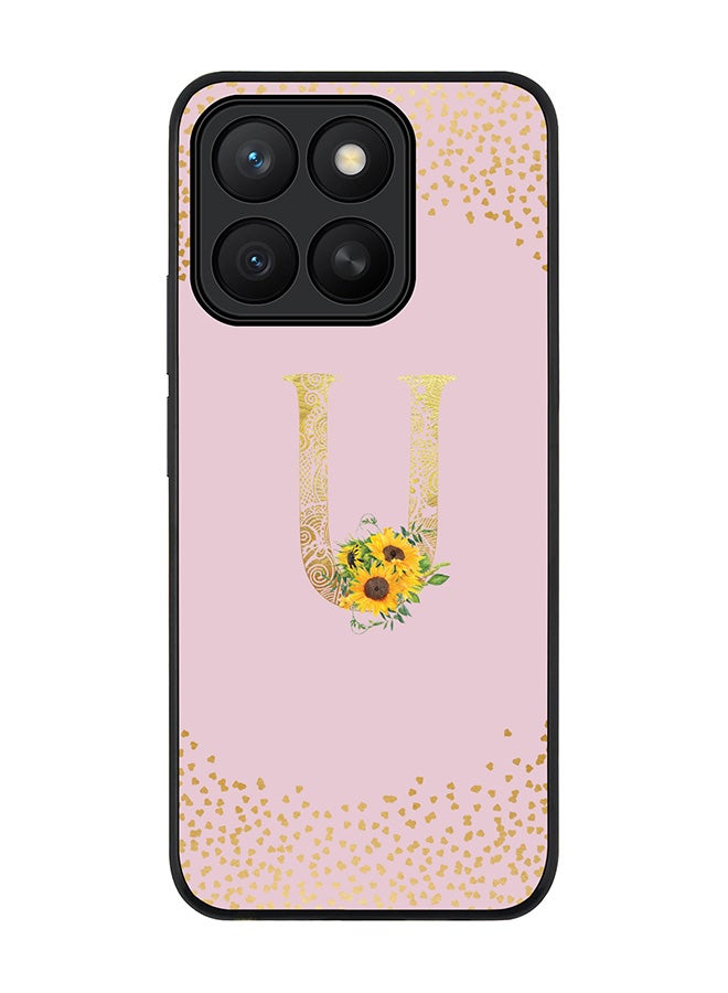 Stylizedd For Honor X8c Case,Slim fit Camera Protection, Shockproof Thin Phone cover  - Custom Floral Monogram - U  (Pink )