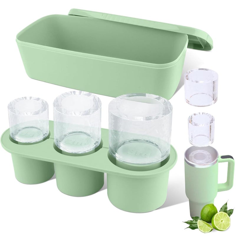 Tcamp Ice Mold for Stanley Cup 3040 oz Tumbler Cup Ice Mold Silicone Ice Cube Tray With Lid and Bin for Chilling Cocktails Whiskey Drinks Coffee Easy Fill and Release Ice Maker Green