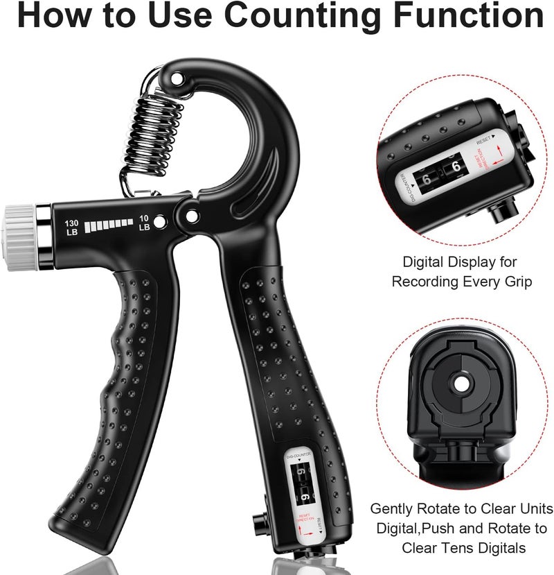 KDG Hand Grip Strengthener 2 Pack Adjustable Resistance 10-130 lbs Forearm Exerciser，Grip Strength Trainer for Muscle Building and Injury Recovery for Athletes - Image 4
