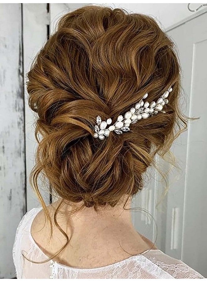 إيز ديلي عصابة رأس من اللؤلؤ للعروس لحفلات الزفاف مصنوعة من الكريستال الفضي وقطعة شعر مرصعة بأحجار الراين وإكسسوارات شعر للعروس للنساء والفتيات (عبوة من قطعتين) - Image 1