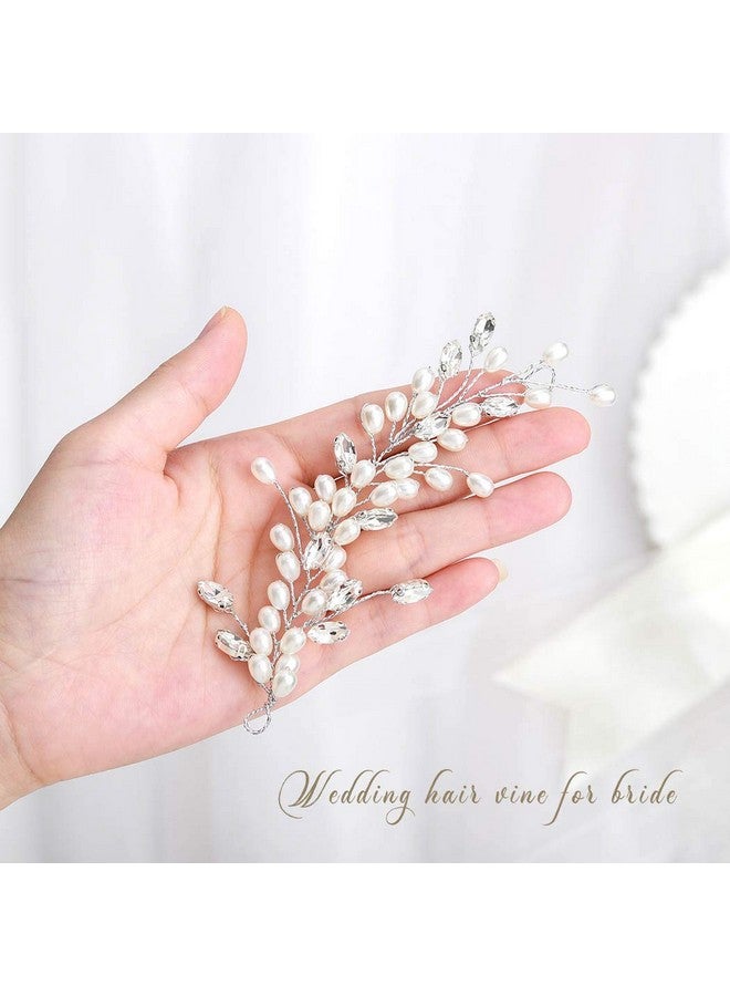 إيز ديلي عصابة رأس من اللؤلؤ للعروس لحفلات الزفاف مصنوعة من الكريستال الفضي وقطعة شعر مرصعة بأحجار الراين وإكسسوارات شعر للعروس للنساء والفتيات (عبوة من قطعتين) - Image 5