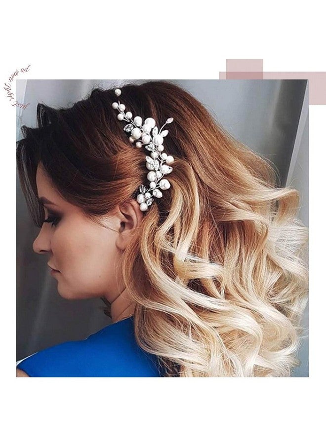 إيز ديلي عصابة رأس من اللؤلؤ للعروس لحفلات الزفاف مصنوعة من الكريستال الفضي وقطعة شعر مرصعة بأحجار الراين وإكسسوارات شعر للعروس للنساء والفتيات (عبوة من قطعتين) - Image 4