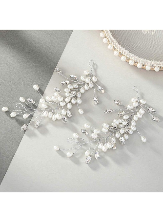 إيز ديلي عصابة رأس من اللؤلؤ للعروس لحفلات الزفاف مصنوعة من الكريستال الفضي وقطعة شعر مرصعة بأحجار الراين وإكسسوارات شعر للعروس للنساء والفتيات (عبوة من قطعتين) - Image 2