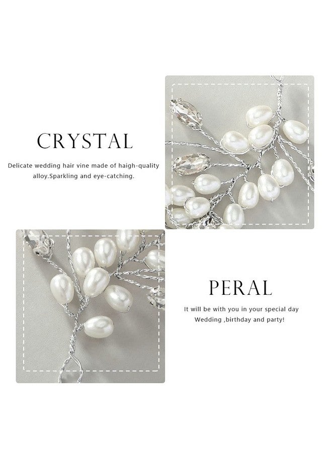 إيز ديلي عصابة رأس من اللؤلؤ للعروس لحفلات الزفاف مصنوعة من الكريستال الفضي وقطعة شعر مرصعة بأحجار الراين وإكسسوارات شعر للعروس للنساء والفتيات (عبوة من قطعتين) - Image 3