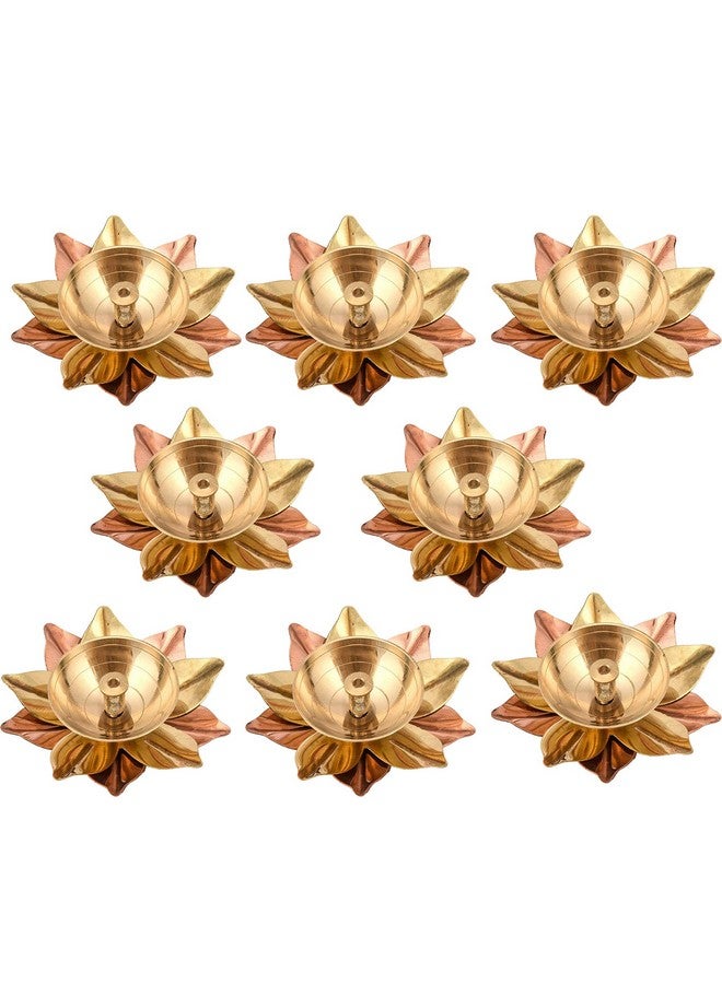 Collectible India Set of 8 Brass Diya for Puja Oil Lamp Lotus Shape - Deepak for Pooja Diwali Decoration Items - Diwali Gift - Return Gift - Image 1