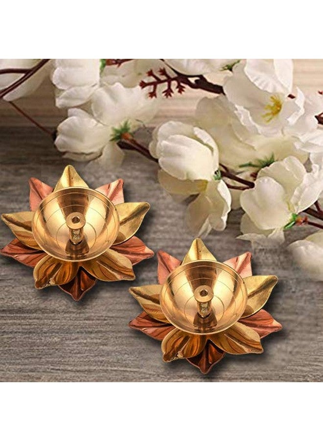 Collectible India Set of 8 Brass Diya for Puja Oil Lamp Lotus Shape - Deepak for Pooja Diwali Decoration Items - Diwali Gift - Return Gift - Image 2
