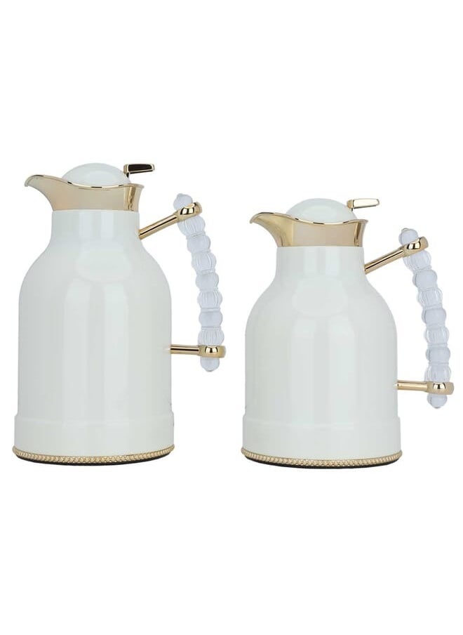 Alsaif Gallery Fariha Beige Set Of 2 Thermoses With Gold Transparent Handle  - Image 1