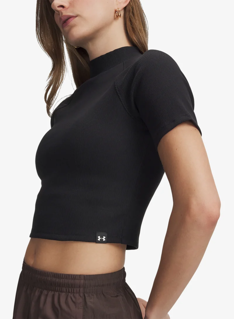 Under Armour Ultimate Black /  / White Rival Rib Mock Neck T-Shirt for Women | Best Price UAE