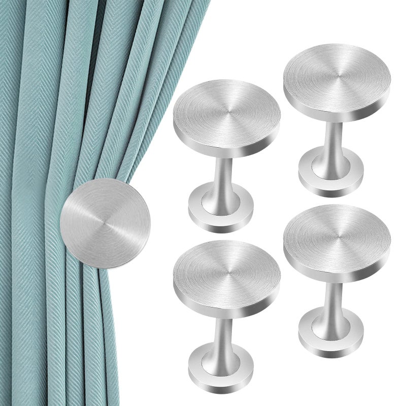 KOLAKO Curtain Holdbacks Silver Curtain Tie Back Hooks Metal Wall Mounted Modern Decorative Tiebacks Hanger Round Medallion Drapery Small Curtain Hold Backs Pair Set of 2