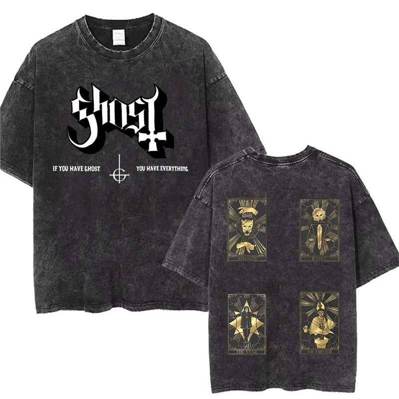 T-Shirt T-Shirt Band Station Gothic Comfortable Washed Men And Women Loose Ghost 2025 Independent Retro New Style - Image 5