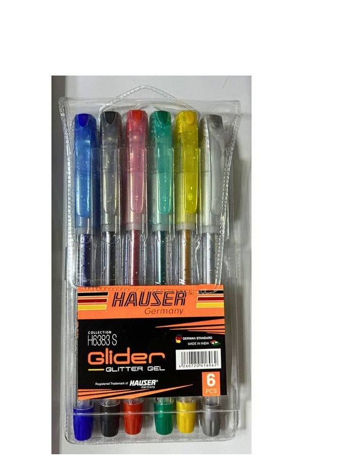 HAUSER 6-Piece Glider Glitter Gel Pen Multicolor