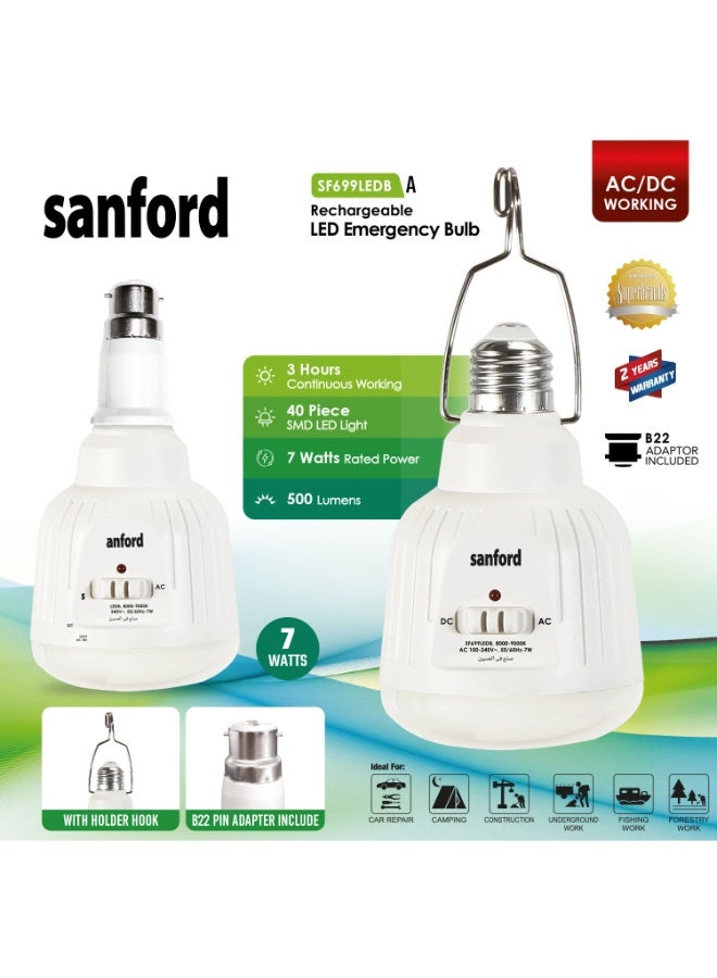 Sanford Rechargeable LED Emergency Bulb, 500 Lumens, AC/DC Working, 1000mAh Battery, B22 Adaptor Included - Image 5