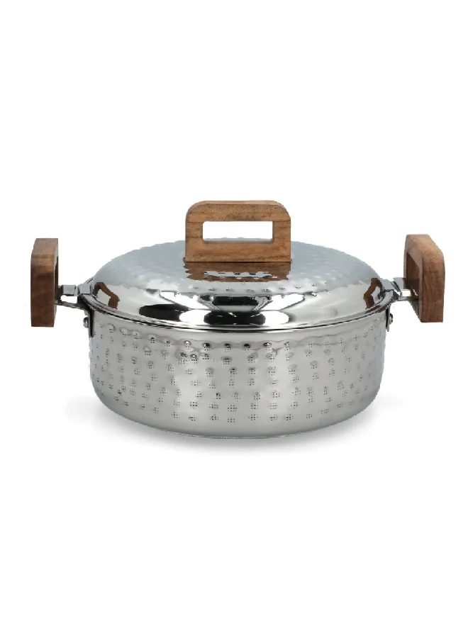 Bien Servi Hammered Design Classic Casserole Hotpot Silver and Brown 5 L PS-19807