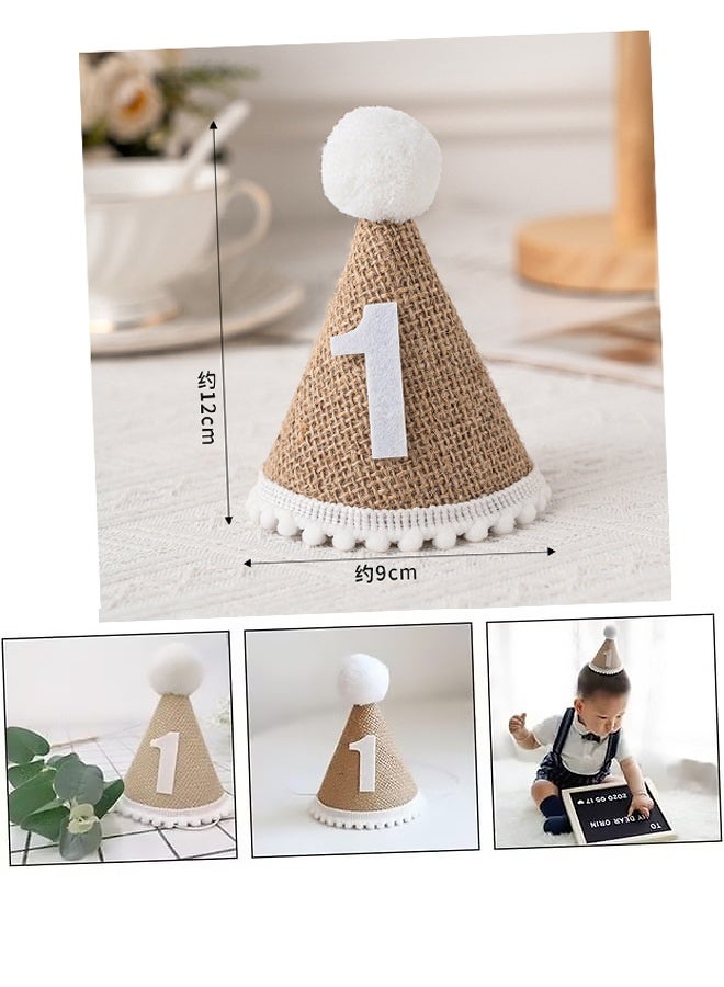 Soft Linen 1st Birthday Party Hat with 1st Birthday Candle Adjustable Headband for Baby Boys Girls Pet Cute Cone Design for Birthday Celebrations  Decor Must Have 1st Birthday Supplies - Image 2