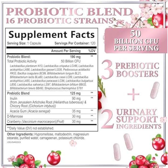 Hello Lovely! Probiotics for Women Digestive Health Support - 16 Strains Women's Vaginal Probiotic with Prebiotics, Cranberry, PH, Immune Support, Urinary, & Feminine Health Support - USA Bottled - 120 Capsules - Image 2