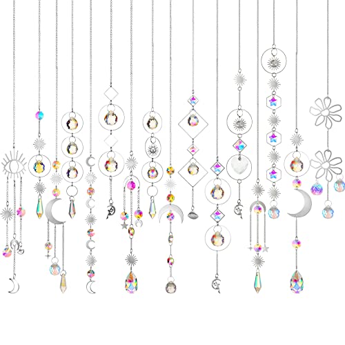 Ysleen 16 Pcs Crystals Suncatcher Colorful Hanging Sun Catcher for Window with Chain Pendant Ornament Prism for Garden Wedding Party Indoor Outdoor Decoration GiftSilver - Image 1