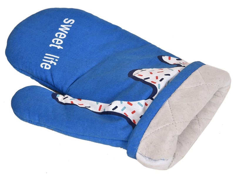 Yellow Weaves™ 100% Cotton Heat Proof Microwave Oven Gloves, Blue Colour, (Pack of 2) - Image 4