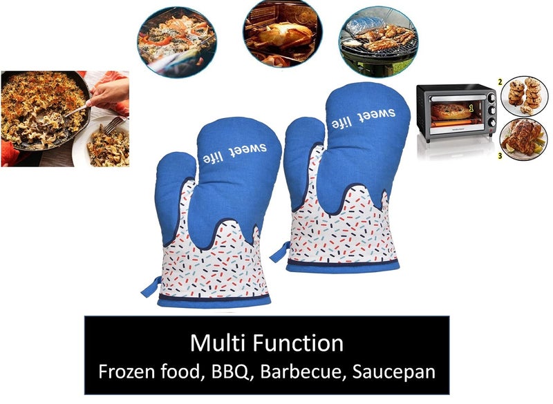 Yellow Weaves™ 100% Cotton Heat Proof Microwave Oven Gloves, Blue Colour, (Pack of 2) - Image 5