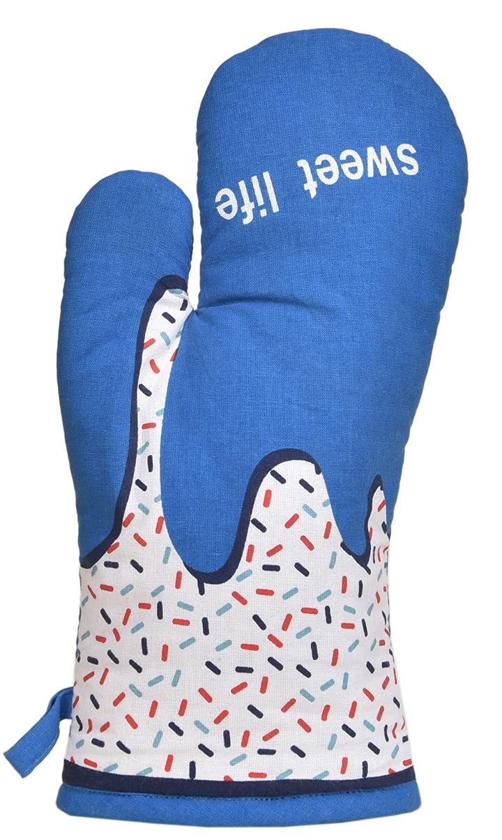 Yellow Weaves™ 100% Cotton Heat Proof Microwave Oven Gloves, Blue Colour, (Pack of 2) - Image 2
