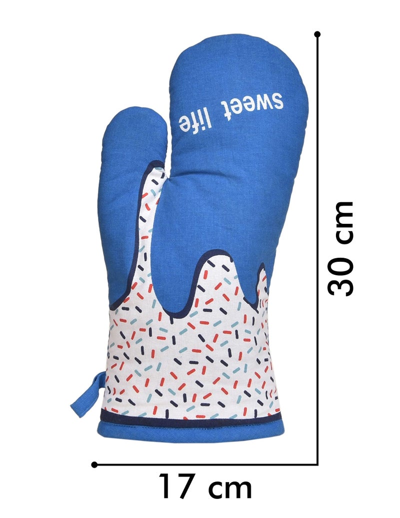 Yellow Weaves™ 100% Cotton Heat Proof Microwave Oven Gloves, Blue Colour, (Pack of 2) - Image 3
