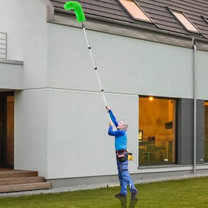TELESCOPIC GUTTER CLEANING TOOL - 12.7FT GUTTER CLEANING TOOLS, 10 POLE EXTENDABLE GUTTER CLEANER WITH HARD & SOFT BRISTLE BRUSH HEADS, ROOF GUTTER CLEANER FOR LEAVES, DEBRIS, WINDOWS, SPIDER WEBS - Image 3