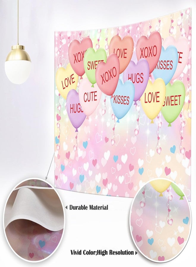 Mocsicka Valentine's Day Backdrop Kisses Hugs XOXO Photography Background Glitter Pastel Colorful Love Heart Balloons Party Decorations Photo Booth Props (7x5ft(82''x60''), Pink) - Image 5