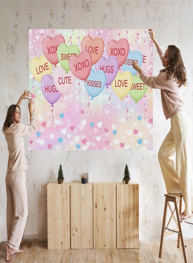 Mocsicka Valentine's Day Backdrop Kisses Hugs XOXO Photography Background Glitter Pastel Colorful Love Heart Balloons Party Decorations Photo Booth Props (7x5ft(82''x60''), Pink) - Image 4