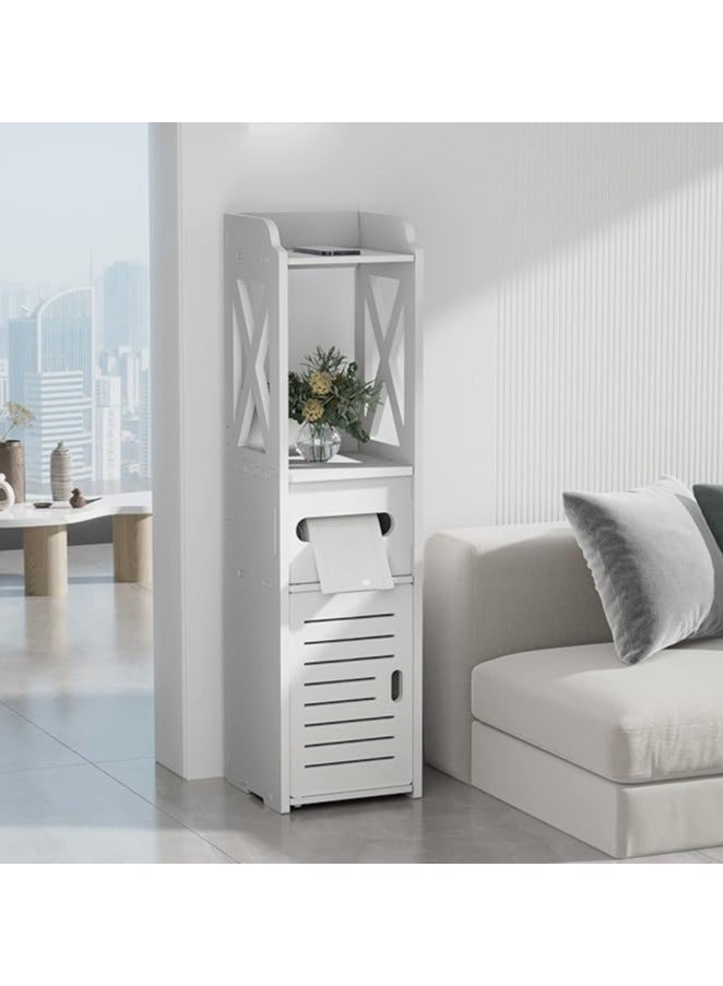 LINGWEI Small Bathroom Storage Corner Floor Cabinet with Doors and Shelves, Thin Toilet Vanity Cabinet, Narrow Bath Sink Organizer, Towel Storage Shelf for Paper Holder, White - Image 5