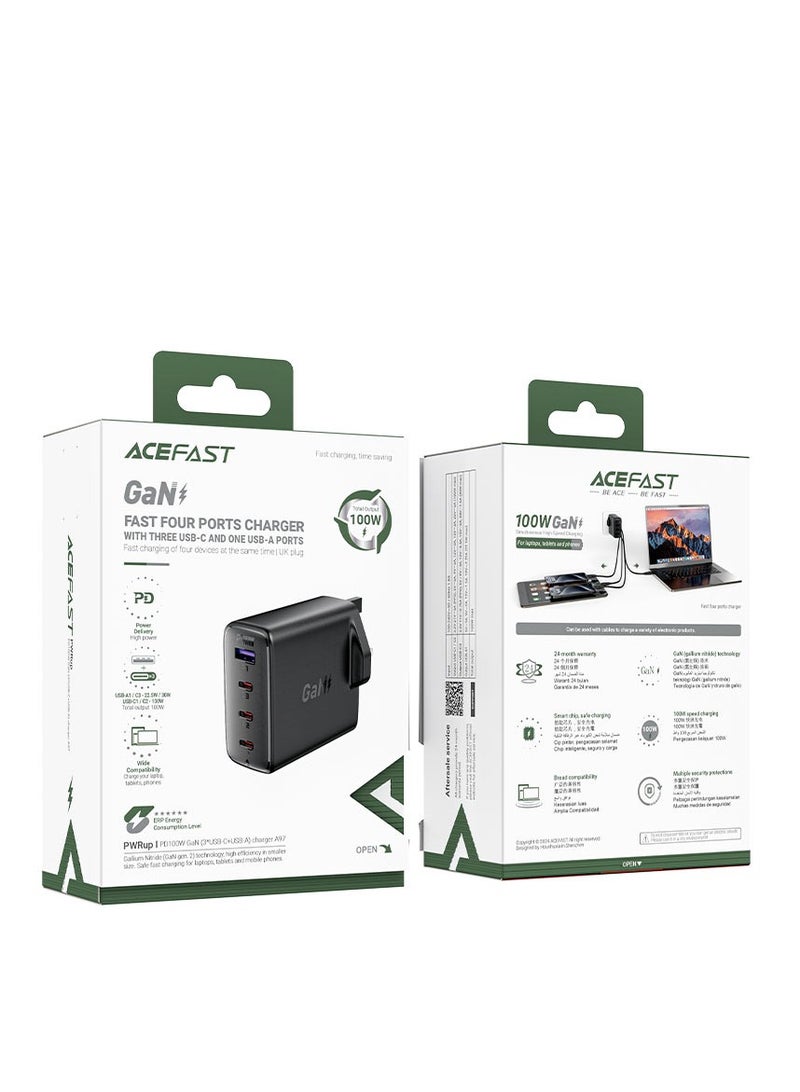 أسيفاست شاحن حائط سريع الشحن A97 PD100W GaN (3xUSB-C + 1xUSB-A) المملكة المتحدة - Image 3