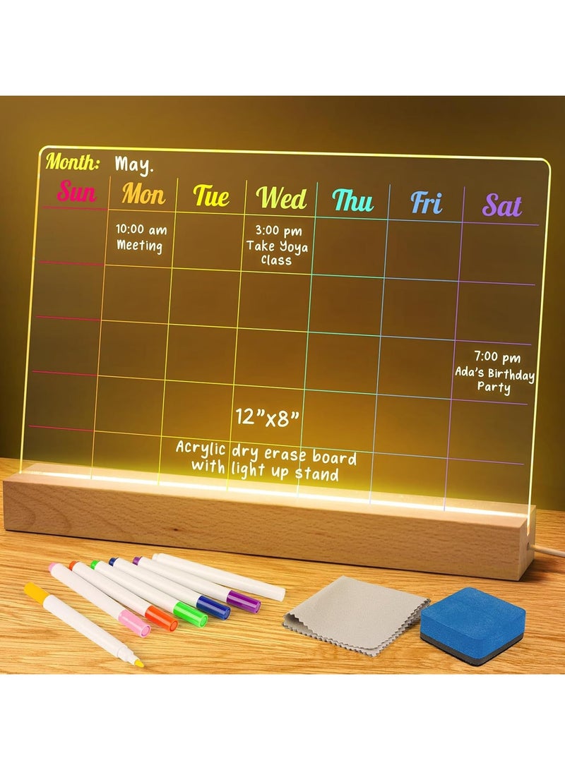 لوحة ملاحظات LED ملونة، 30×20 سم، مزودة بقاعدة خشبية، لوحة مسح ضوئي أكريليكية مضيئة، لوحة رسم LED للأطفال، 7 أقلام - Image 1
