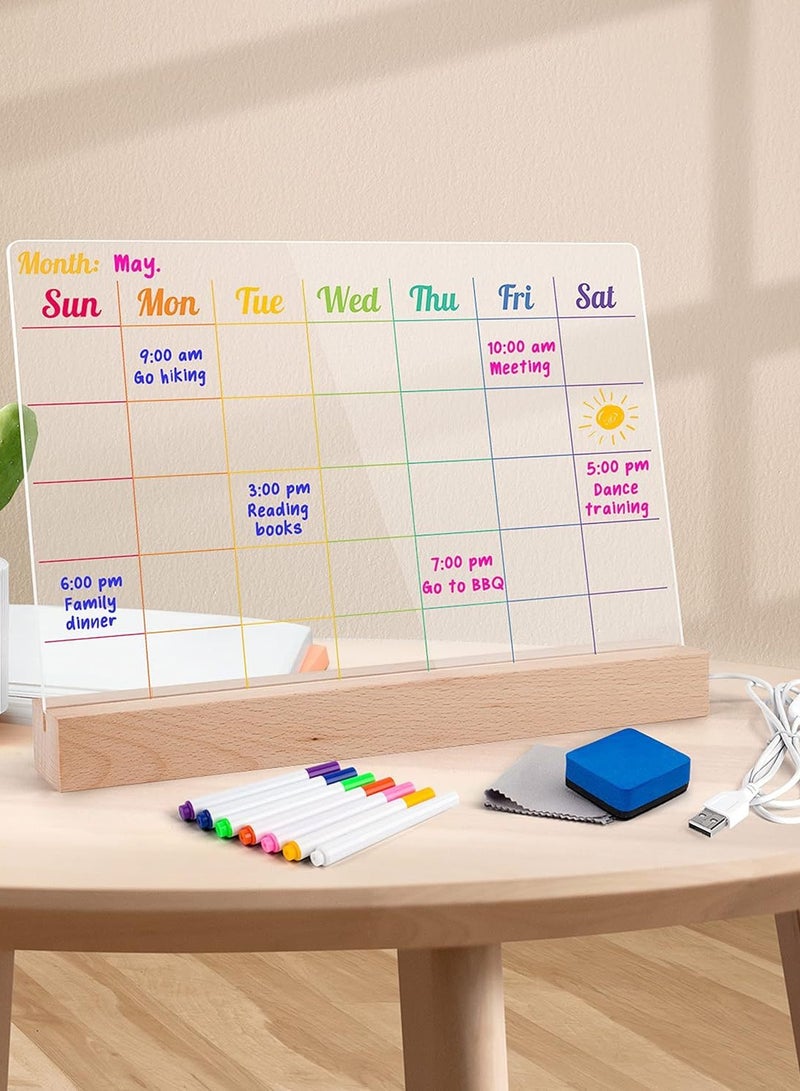 لوحة ملاحظات LED ملونة، 30×20 سم، مزودة بقاعدة خشبية، لوحة مسح ضوئي أكريليكية مضيئة، لوحة رسم LED للأطفال، 7 أقلام - Image 3
