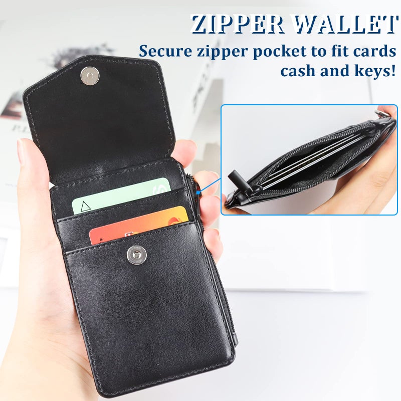 Teskyer Leather Badge Holder with Lanyard and Retractable Badge Reel, 4 Card Slots ID Card Holder with 1 Zipper Pocket for Office School Name Work IDs, Black - Image 4