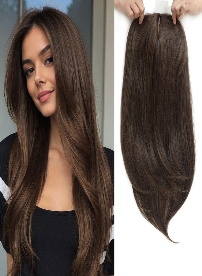Molefi Hair Topper,18 Inch Long Layered Toppers for Women with Thinning Hair,Add Volume Synthetic Wiglets Pieces For Women 6.5"×6.5" Large Base for Daily Use(Soft brown) - Image 1
