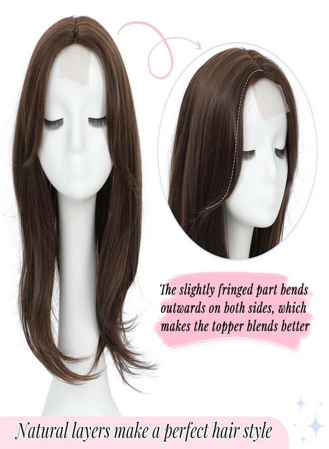 Molefi Hair Topper,18 Inch Long Layered Toppers for Women with Thinning Hair,Add Volume Synthetic Wiglets Pieces For Women 6.5"×6.5" Large Base for Daily Use(Soft brown) - Image 2
