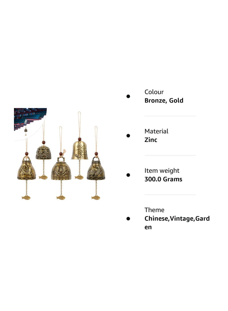 SYOSI 5 Pieces Hanging Charm Wind Chime, Chinese Feng Shui Bell Vintage Fengshui Wind Chimes Wind Chime Lucky Bell Wind Chime Metal Wind Chime Good Luck Blessing Wind Chime  for Home Garden Decor - Image 3