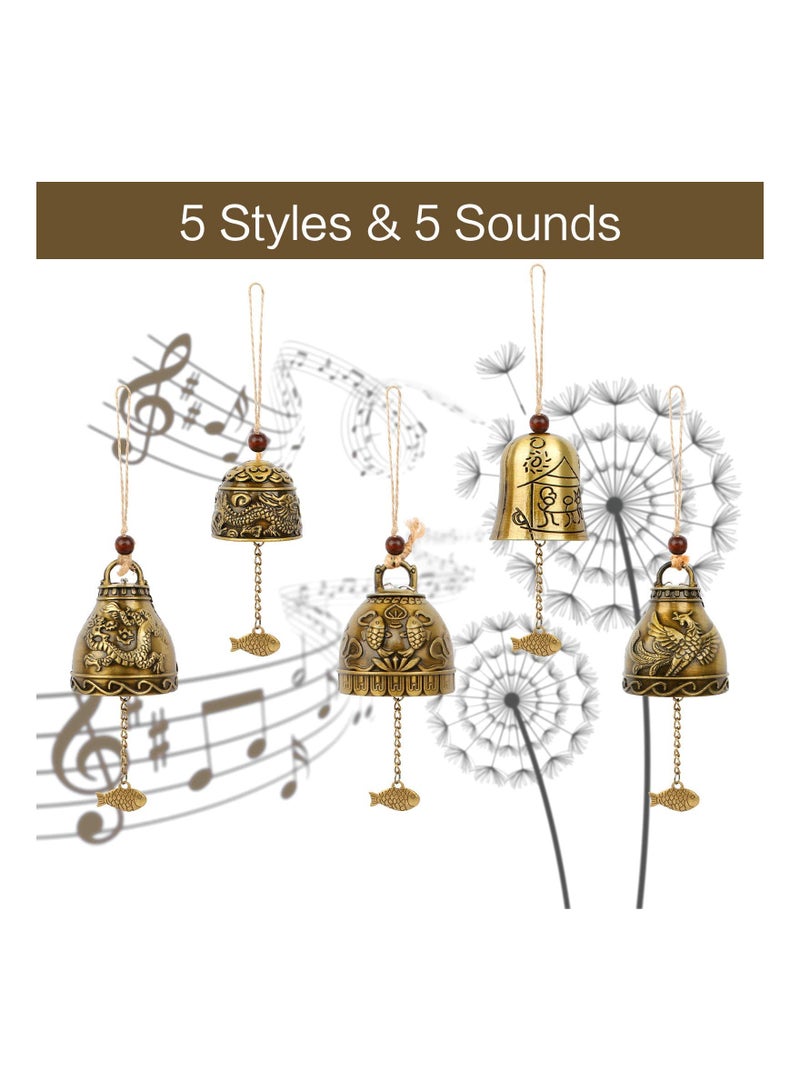SYOSI 5 Pieces Hanging Charm Wind Chime, Chinese Feng Shui Bell Vintage Fengshui Wind Chimes Wind Chime Lucky Bell Wind Chime Metal Wind Chime Good Luck Blessing Wind Chime  for Home Garden Decor - Image 4