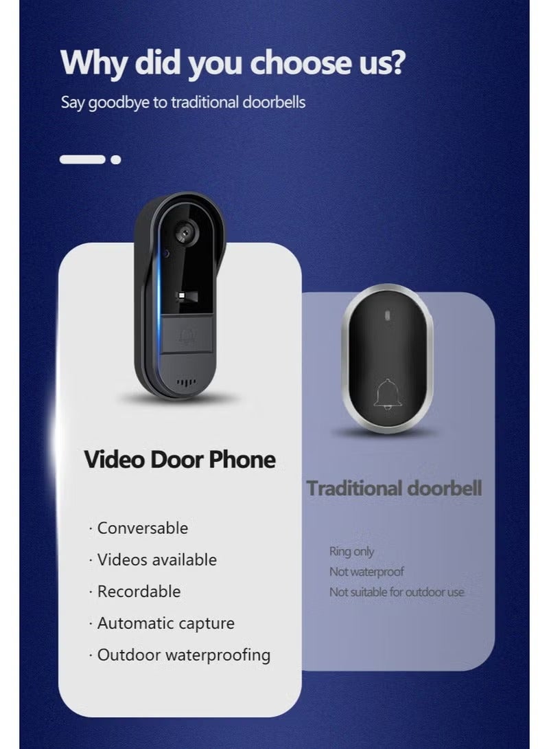 BlueFire Smart Video Doorbell with 4.3” Indoor Display & 800W HD Camera, 170° Wide Angle, Night Vision, 2-Way Intercom Talk, Motion & Vibration Detection Alert, Privacy-Safe Recording, IP65 Waterproof, Type-C Charging, Wireless Installation, Long Battery Life with 1000Ah Rechargeable Battery, TF Card Storage, Easy Setup for Families, Elderly & Kids, Secure Home Door Security Camera System with Real-Time Monitoring & Clear Audio - Image 2