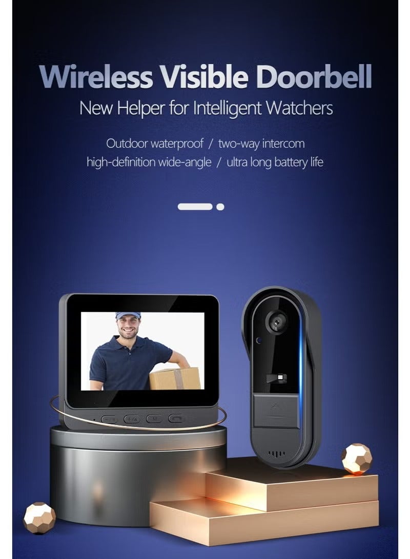 BlueFire Smart Video Doorbell with 4.3” Indoor Display & 800W HD Camera, 170° Wide Angle, Night Vision, 2-Way Intercom Talk, Motion & Vibration Detection Alert, Privacy-Safe Recording, IP65 Waterproof, Type-C Charging, Wireless Installation, Long Battery Life with 1000Ah Rechargeable Battery, TF Card Storage, Easy Setup for Families, Elderly & Kids, Secure Home Door Security Camera System with Real-Time Monitoring & Clear Audio - Image 3