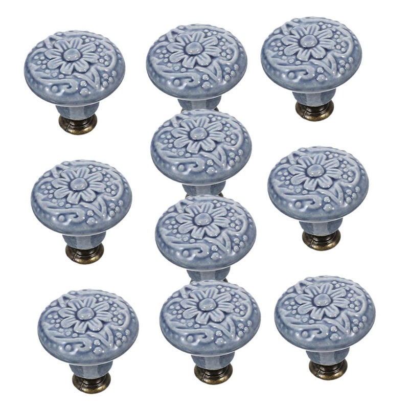 Ceramic Cabinet Door Handles Drawer Pulls 10Pcs Retro Pattern Furniture Hardware Knobs - Image 2