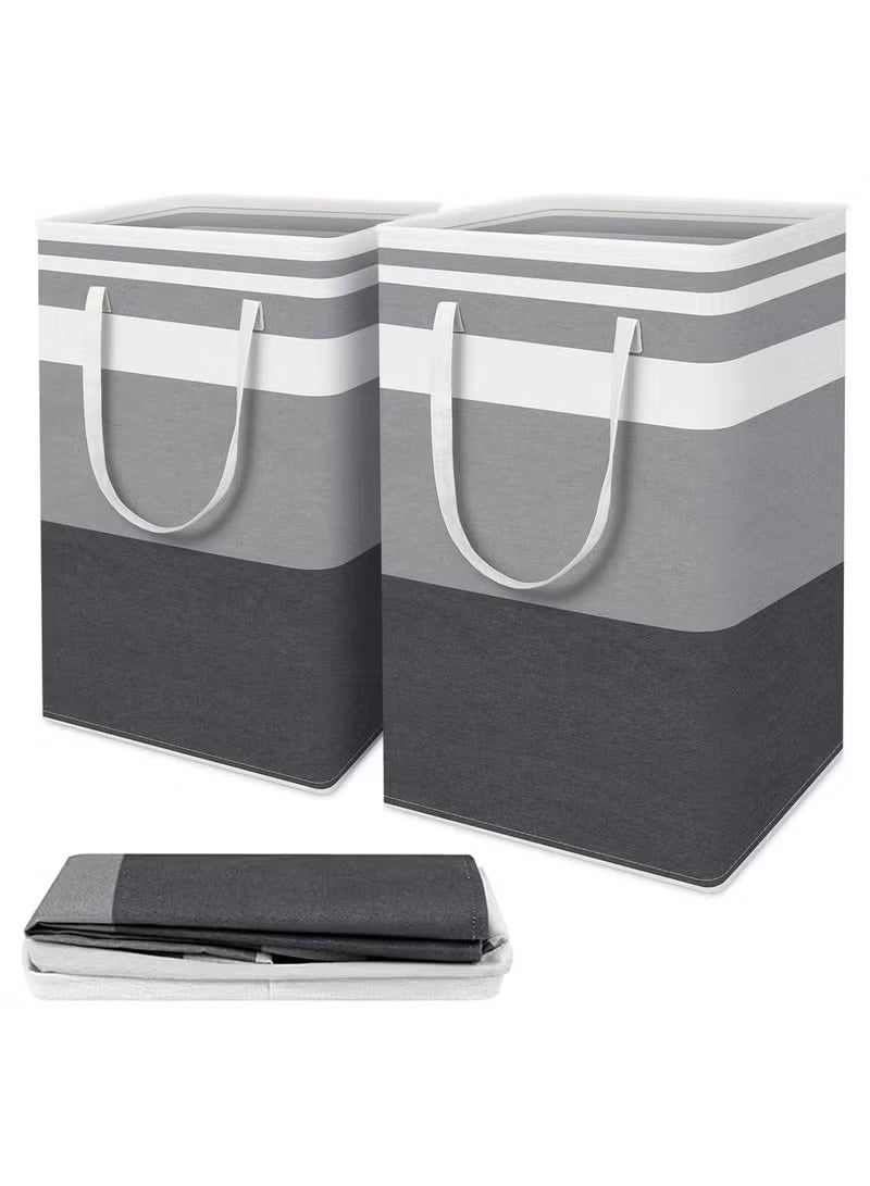 عبوتان من سلال الغسيل، سلة غسيل قابلة للطي، سلة ملابس مستقلة مقاومة للماء مع مقابض سهلة الحمل في غرفة الغسيل أو غرفة النوم أو الحمام أو السكن الجامعي للبالغين، لون رمادي - Image 1