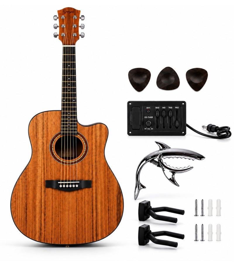 MegArya Acoustic Electric Guitar with Separate EQ System, 6-String Cutaway Acoustic Guitar with Capo, Picks, Cable & Wall Hanger Accessories for Beginners, Students & Guitar Players - Image 2