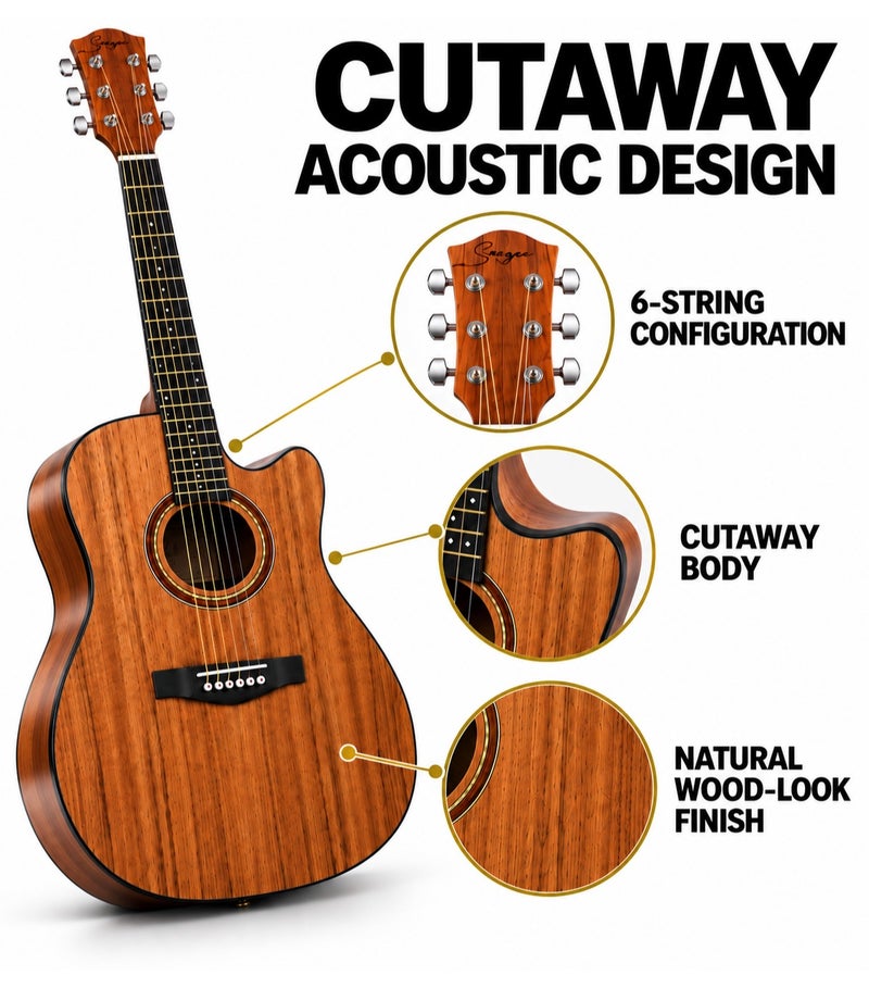 MegArya Acoustic Electric Guitar with Separate EQ System, 6-String Cutaway Acoustic Guitar with Capo, Picks, Cable & Wall Hanger Accessories for Beginners, Students & Guitar Players - Image 3