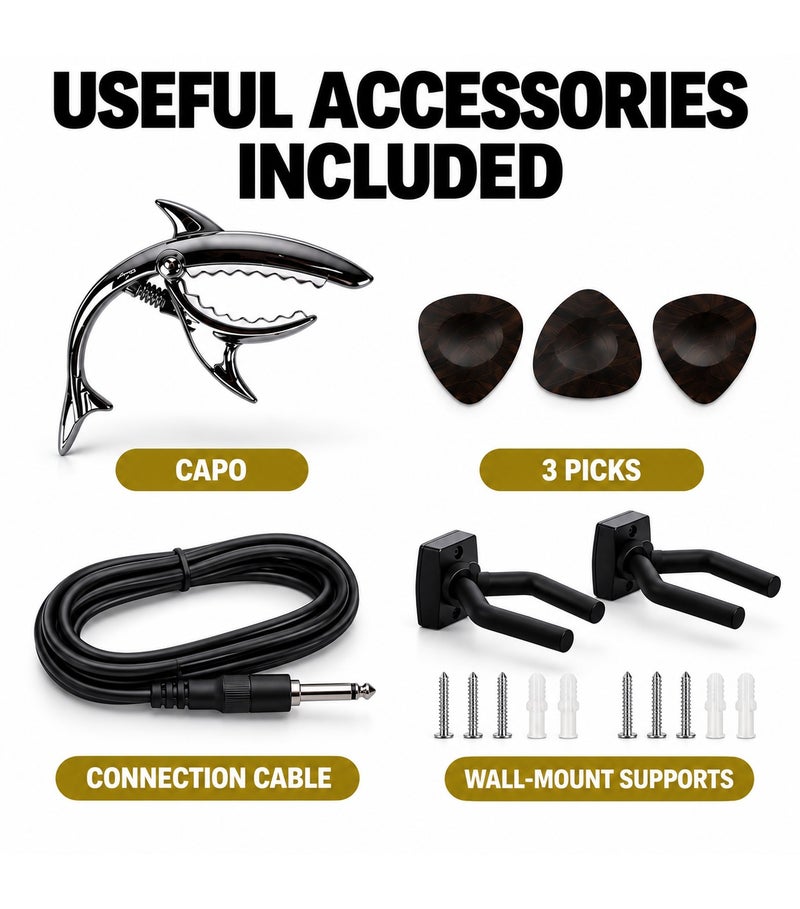 MegArya Acoustic Electric Guitar with Separate EQ System, 6-String Cutaway Acoustic Guitar with Capo, Picks, Cable & Wall Hanger Accessories for Beginners, Students & Guitar Players - Image 4