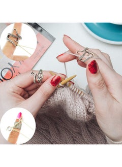 RechicGu 12Pcs Adjustable Silver Knitting Ring Loops Crochet Accessories Yarn Guide Finger Holder Thimble Tool & Accessories Set For Finger Protection (Silver)  - Image 4